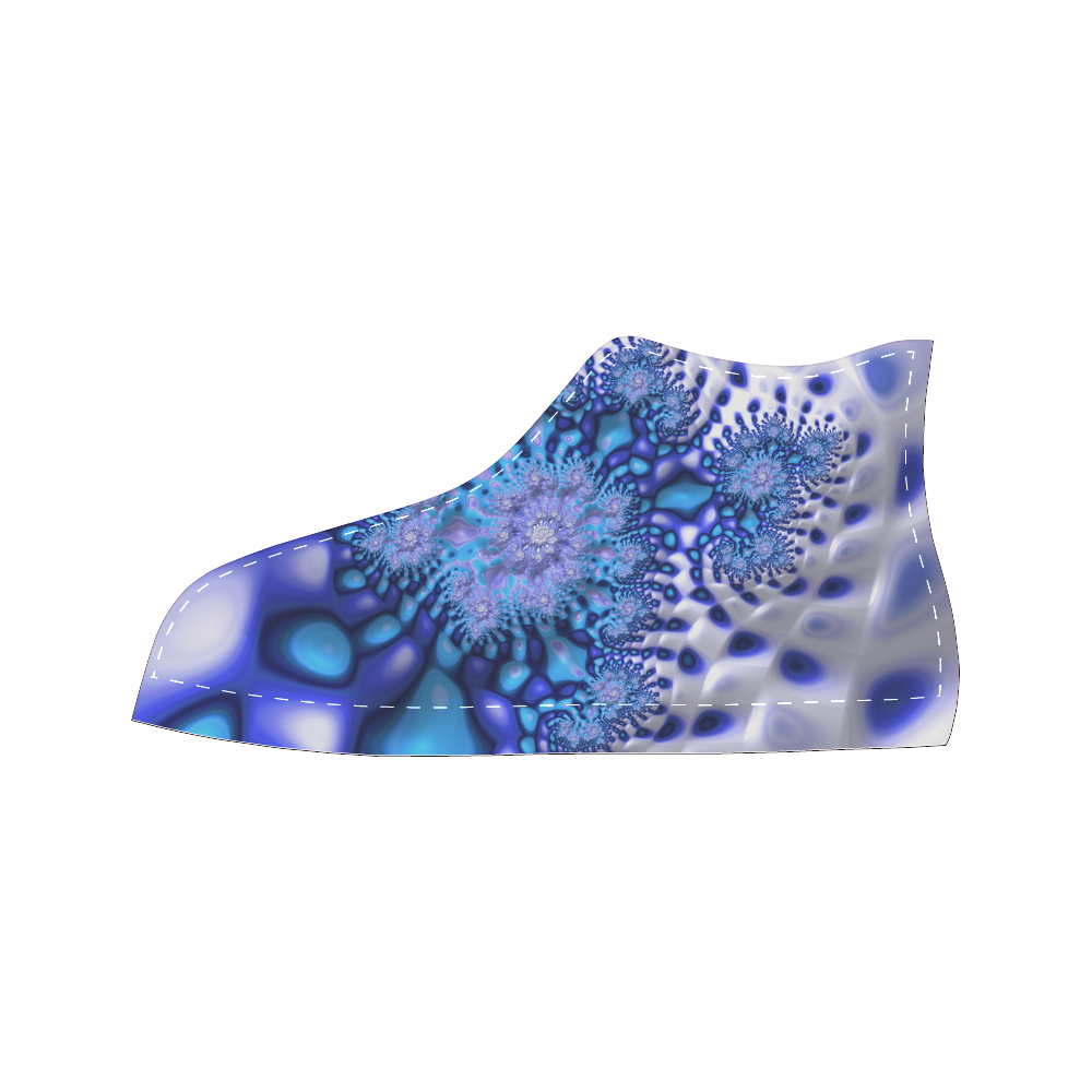 Psychedelic Blue on White Snow Fractal Art High Top Canvas Women's Shoes/Large Size (Model 017)