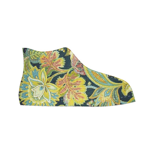 Gold Jacobean Floral Rug Pattern High Top Canvas Women's Shoes/Large Size (Model 017)