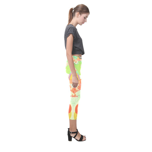 Kimono Print, Neon Green Capri Legging (Model L02)