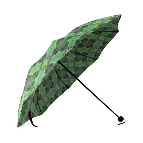 Black and Green Floral Foldable Umbrella (Model U01)