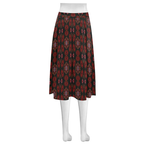 Black and Red Abstract Mnemosyne Women's Crepe Skirt (Model D16)