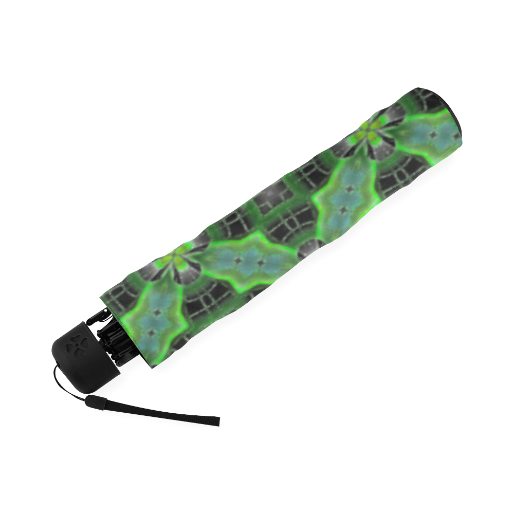 Black and Green Floral Foldable Umbrella (Model U01)