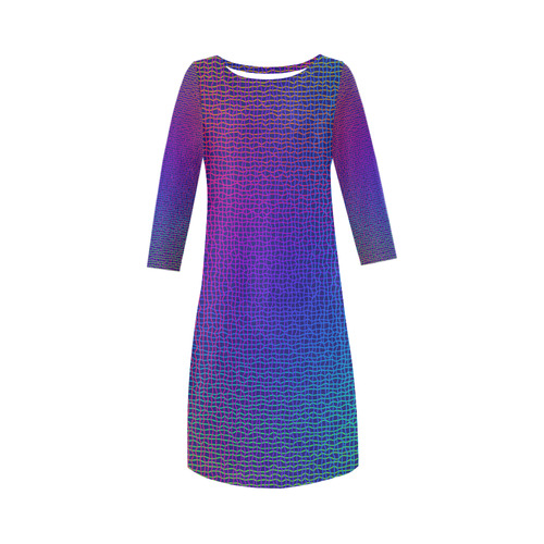 Rainbow Fine Art Grid Black Round Collar Dress (D22)