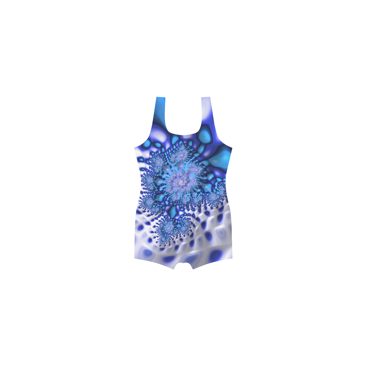 Psychedelic Blue on White Snow Fractal Fashion Classic One Piece Swimwear (Model S03)