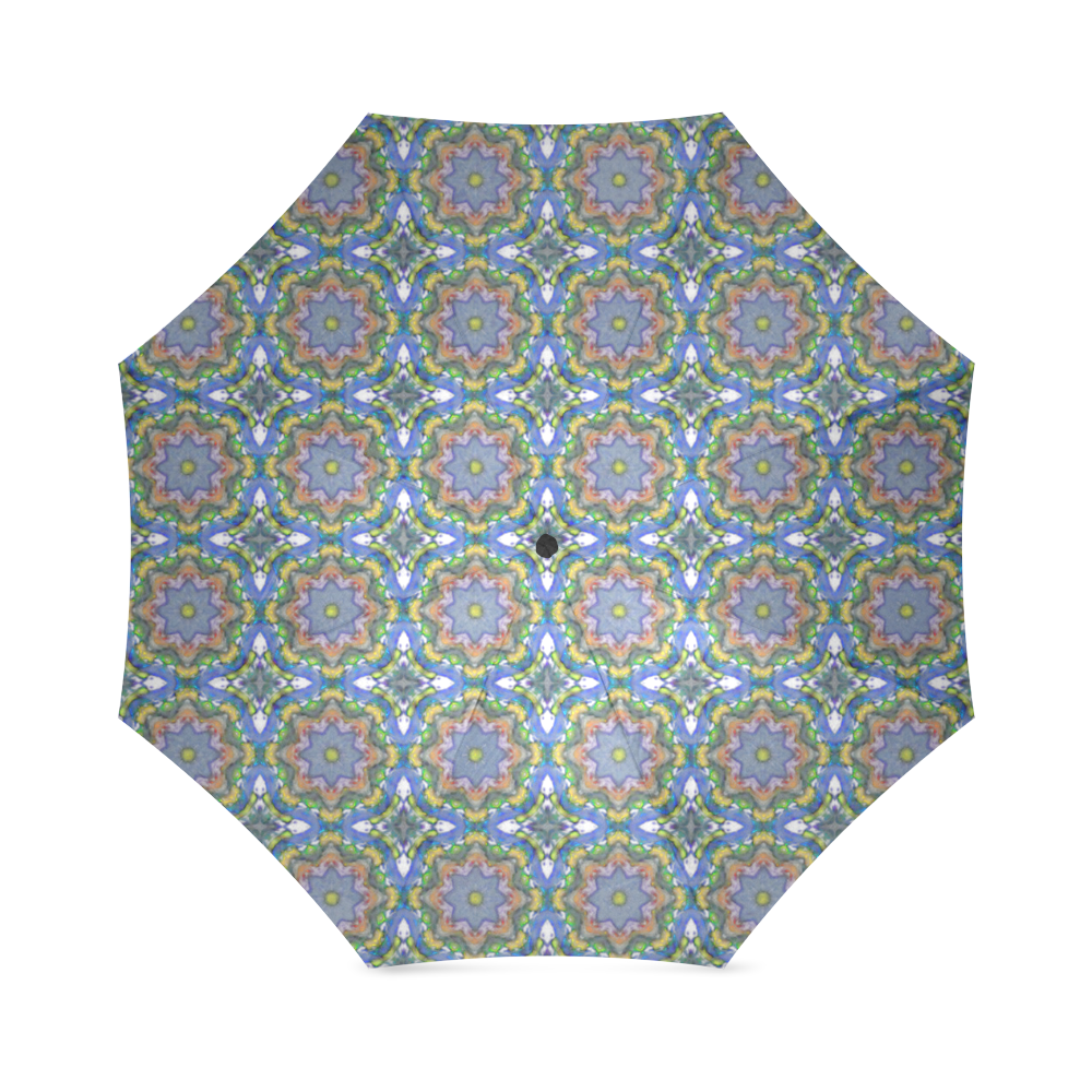 White Blue and Green Geometric Foldable Umbrella (Model U01)