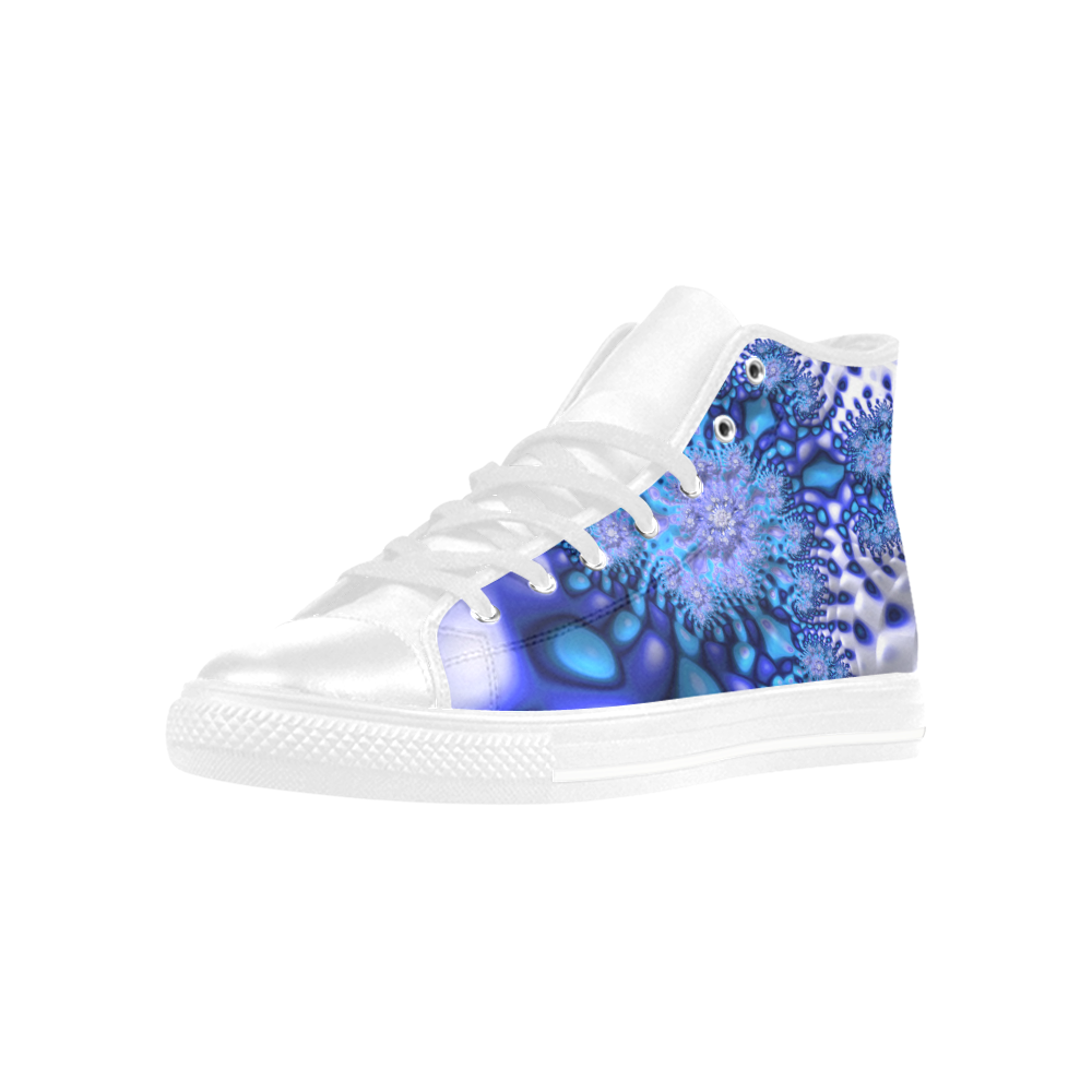 Psychedelic Blue on White Snow Fractal Art Aquila High Top Microfiber Leather Women's Shoes (Model 032)