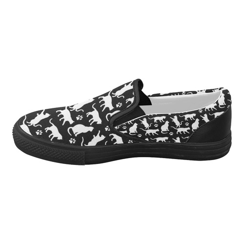 Black Crazy Cat Lady Women's Slip-on Canvas Shoes (Model 019)