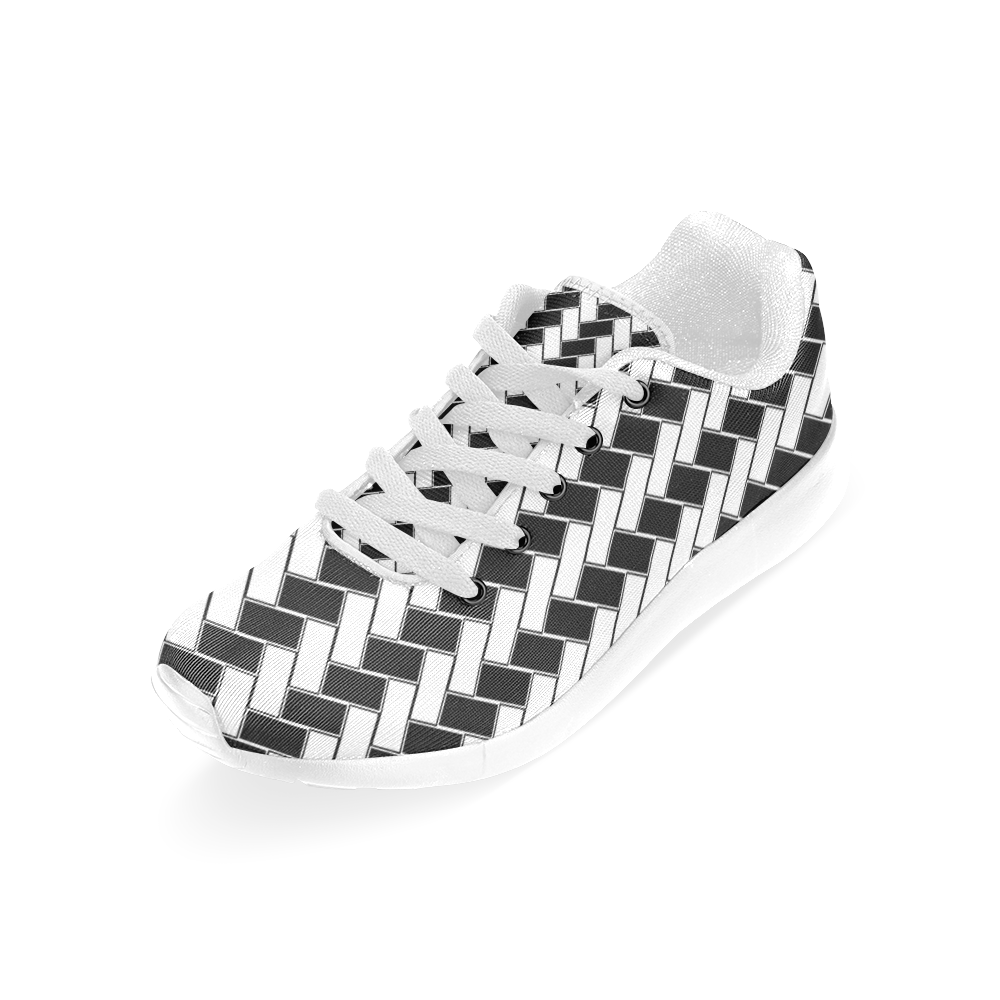 Black and White Block Herringbone Men’s Running Shoes (Model 020)