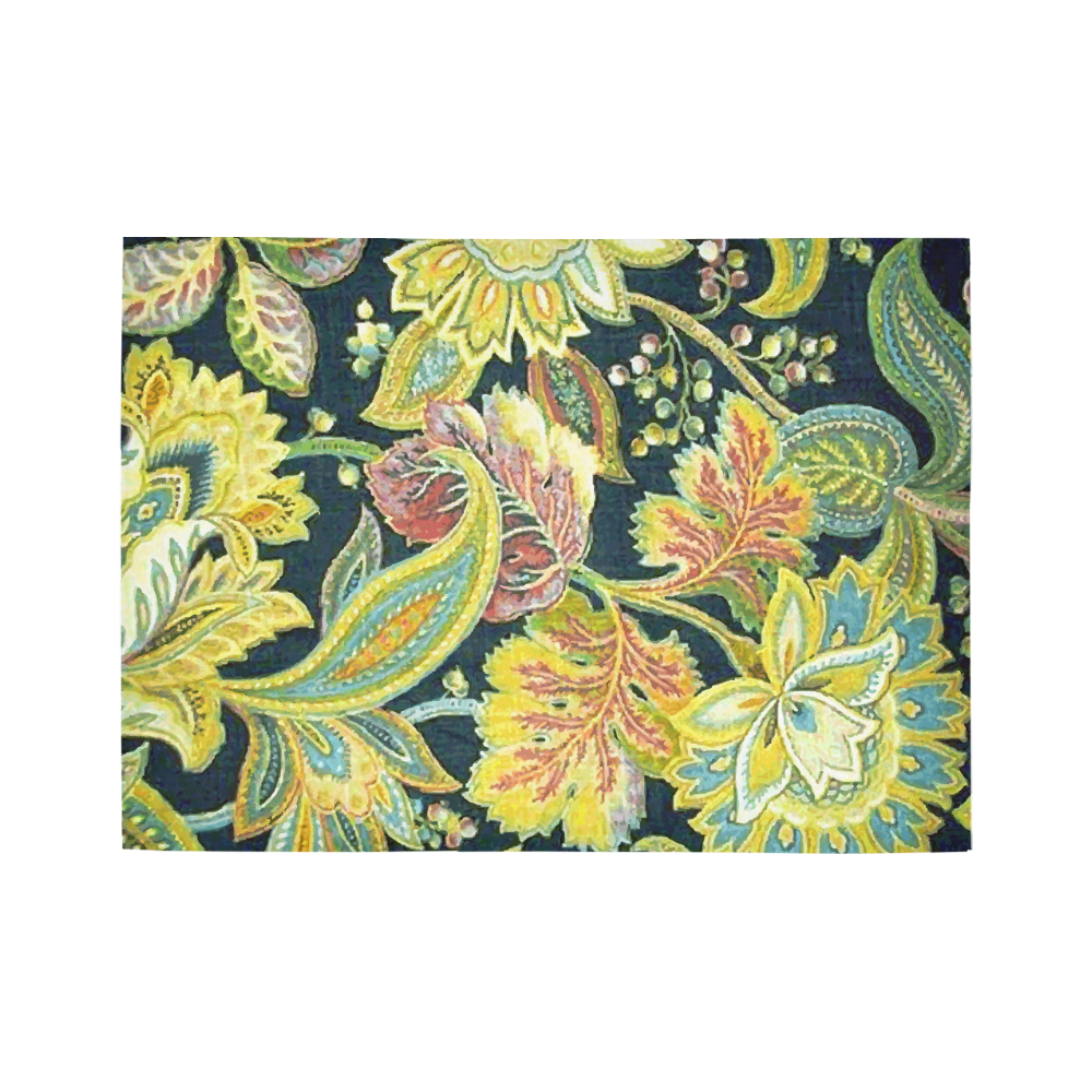 Gold Jacobean Floral Pattern Area Rug7'x5'