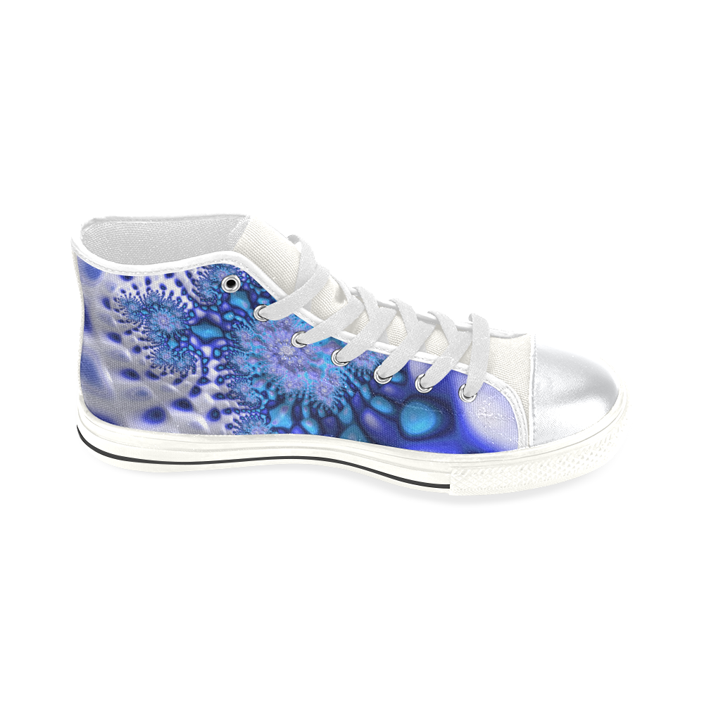 Psychedelic Blue on White Snow Fractal Art High Top Canvas Women's Shoes/Large Size (Model 017)