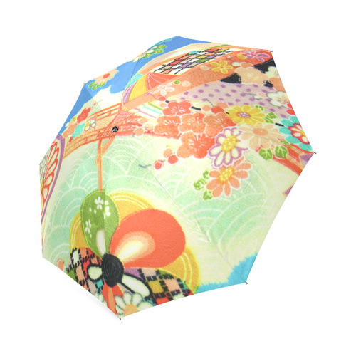 Kimono Print, Blue Sky Foldable Umbrella (Model U01)