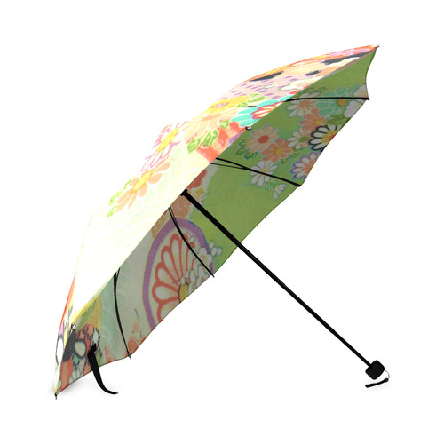 Kimono Print, Neon Green Foldable Umbrella (Model U01)