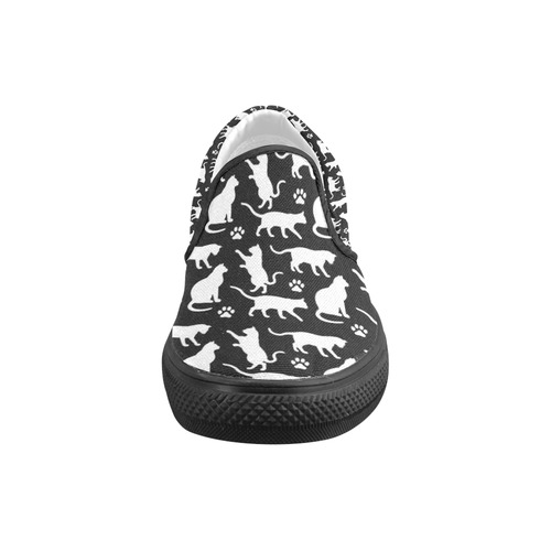 Black Crazy Cat Lady Men's Slip-on Canvas Shoes (Model 019)