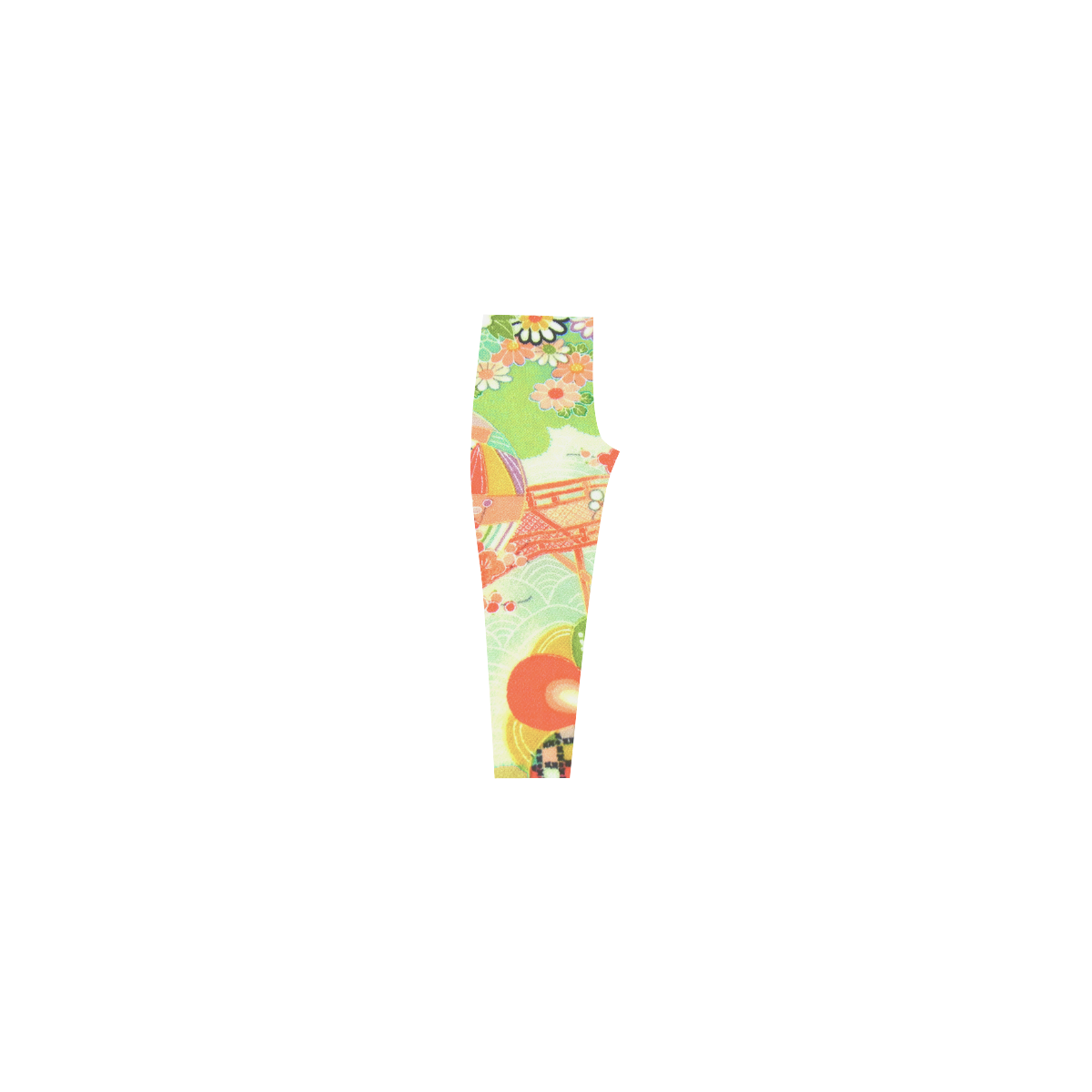 Kimono Print, Neon Green Capri Legging (Model L02)