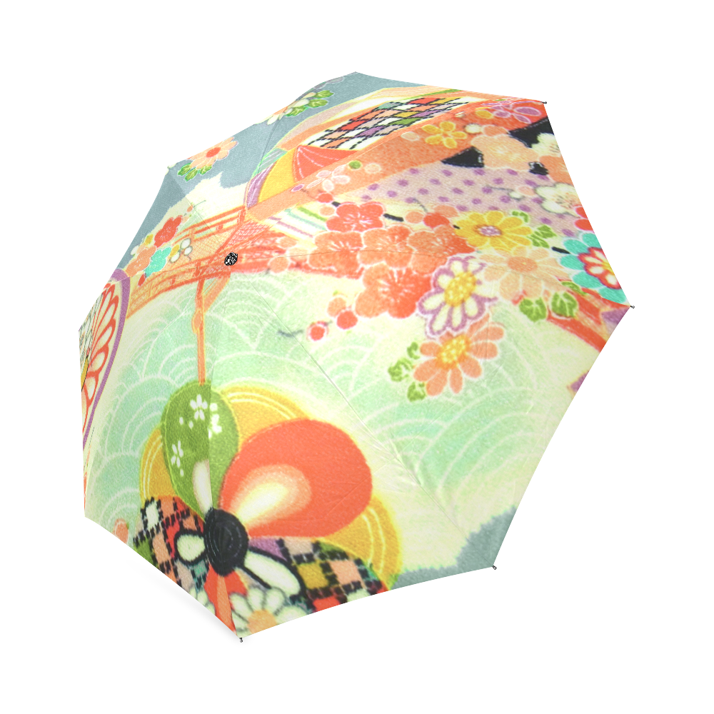 Kimono Print Blue Ice Foldable Umbrella (Model U01)