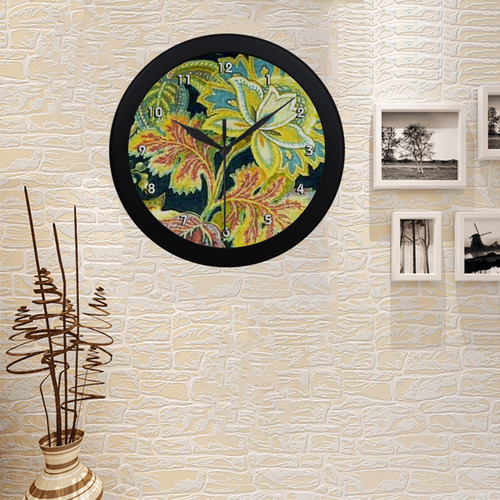 Gold Jacobean Floral Circular Plastic Wall clock