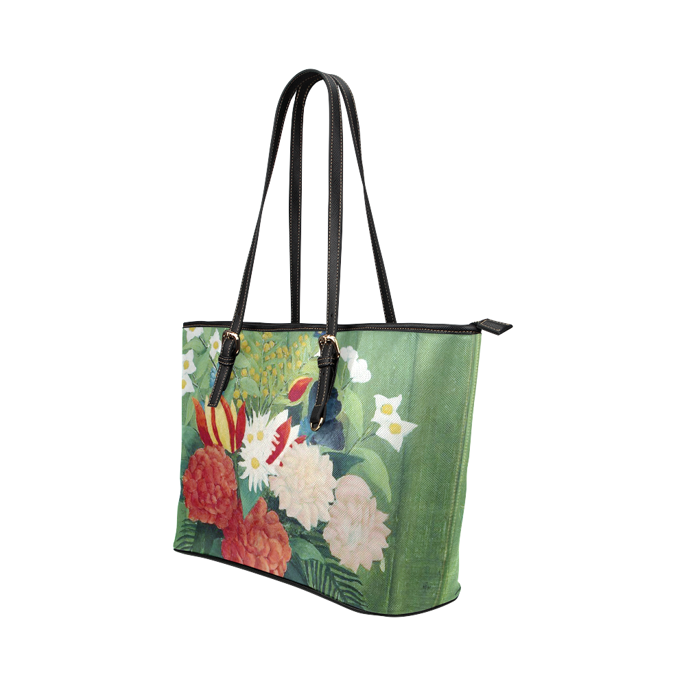 Rousseau Bouquet of Flowers Floral Still Life Leather Tote Bag/Small (Model 1651)