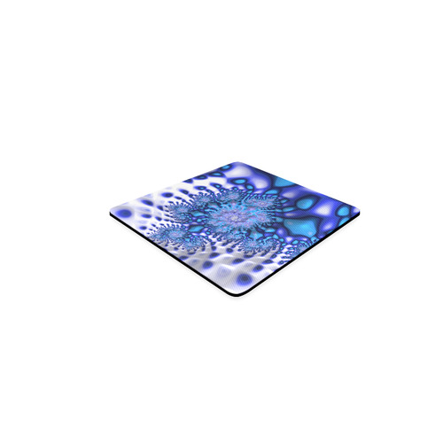 Psychedelic Blue on White Snow Fractal Art Square Coaster
