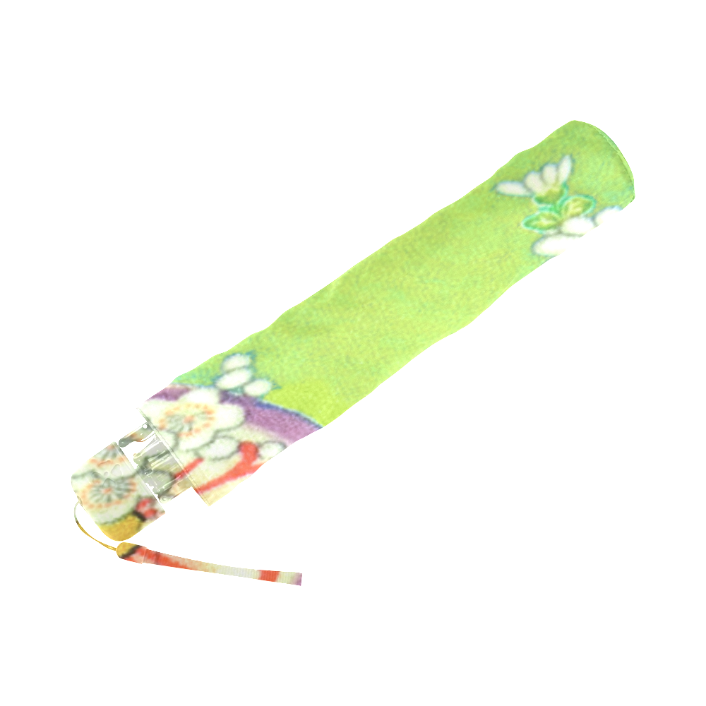 Kimono Print, Neon Green Foldable Umbrella (Model U01)