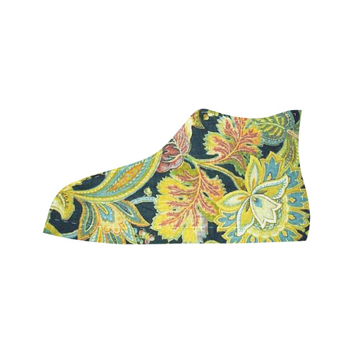Gold Jacobean Floral Rug Pattern Aquila High Top Microfiber Leather Women's Shoes (Model 032)