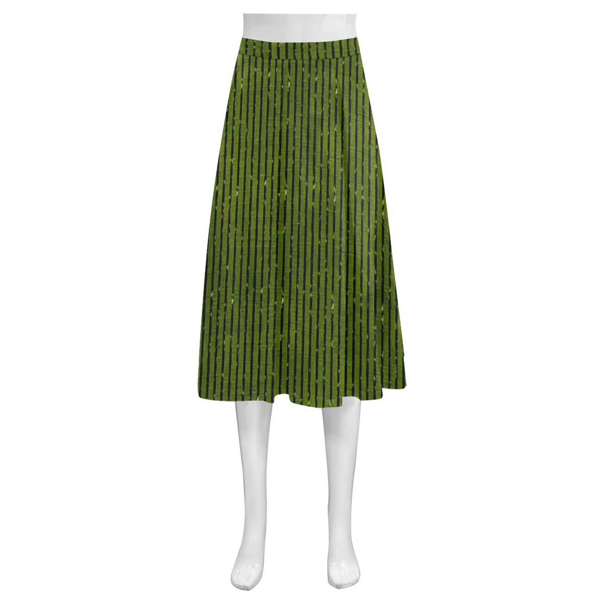 Green Stripe Mnemosyne Women's Crepe Skirt (Model D16)