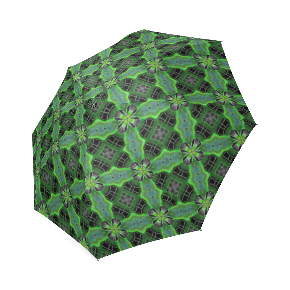 Black and Green Floral Foldable Umbrella (Model U01)