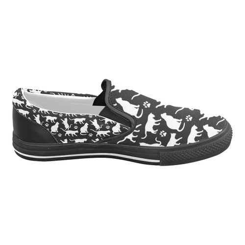 Black Crazy Cat Lady Men's Slip-on Canvas Shoes (Model 019)