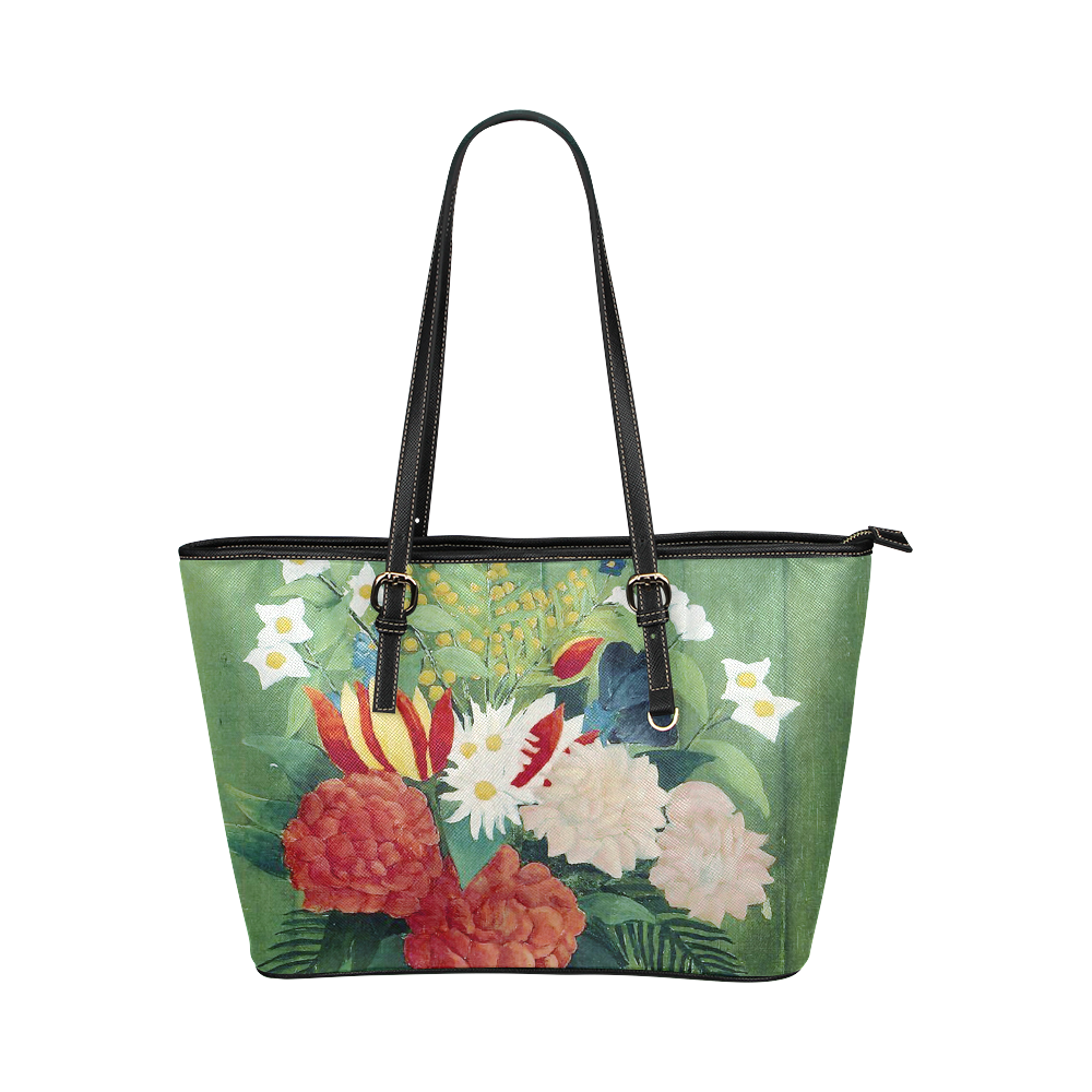 Rousseau Bouquet of Flowers Floral Still Life Leather Tote Bag/Small (Model 1651)