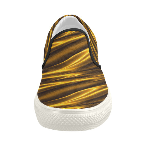 Elegant Gold Waves Women's Slip-on Canvas Shoes (Model 019)