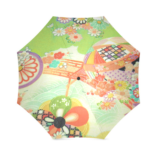 Kimono Print, Neon Green Foldable Umbrella (Model U01)