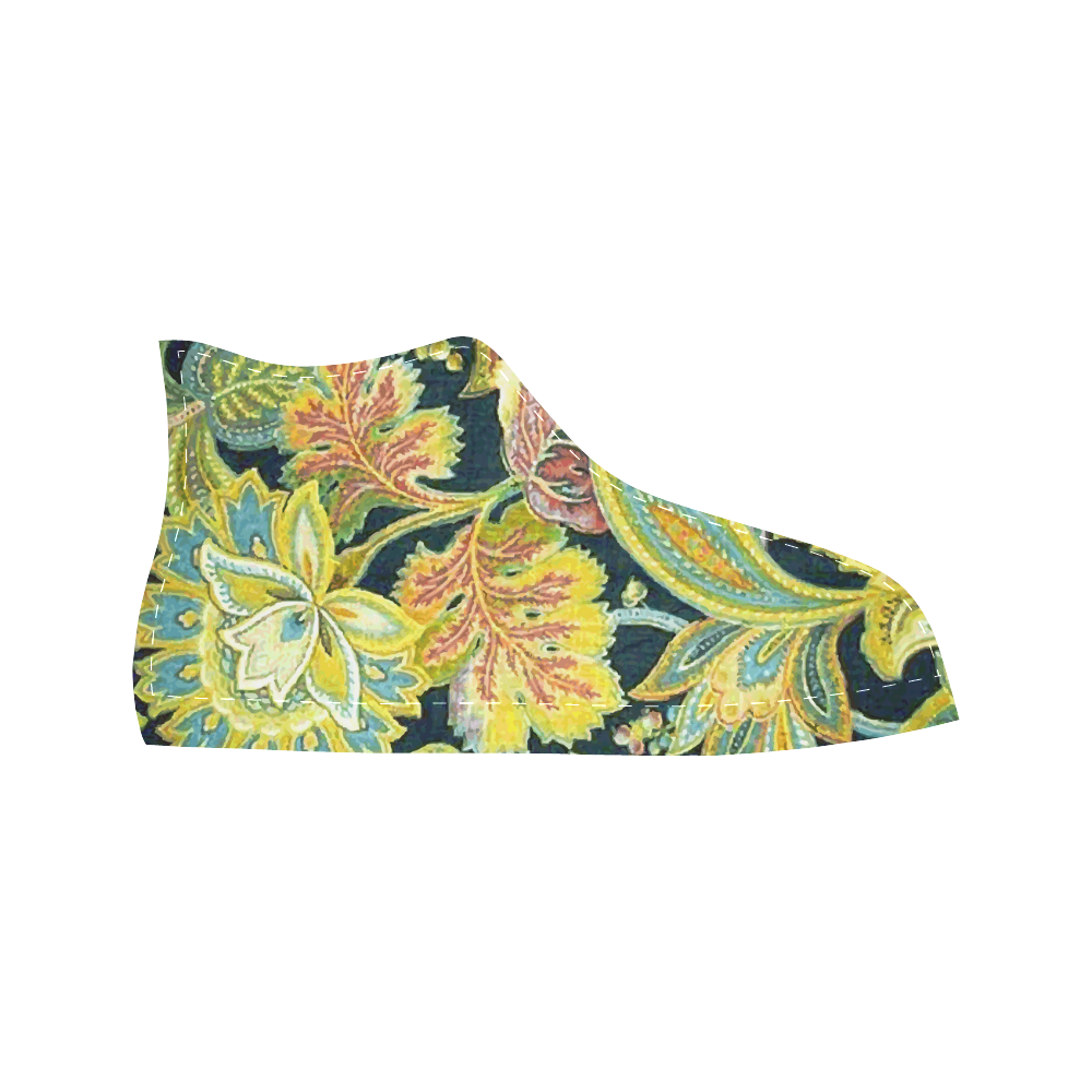 Gold Jacobean Floral Rug Pattern Aquila High Top Microfiber Leather Women's Shoes (Model 032)