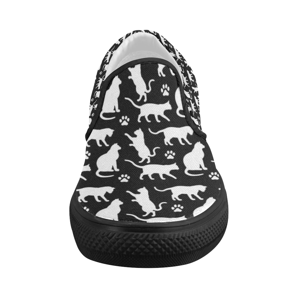 Black Crazy Cat Lady Women's Slip-on Canvas Shoes (Model 019)