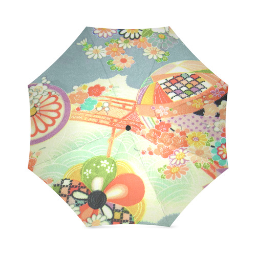 Kimono Print Blue Ice Foldable Umbrella (Model U01)