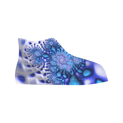Psychedelic Blue on White Snow Fractal Art Aquila High Top Microfiber Leather Women's Shoes (Model 032)