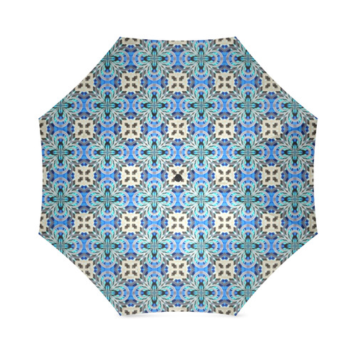 Blue and Beige Geometric Foldable Umbrella (Model U01)