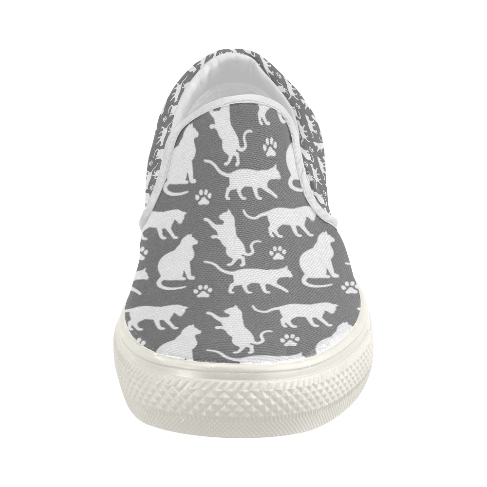 Grey Crazy Cat Lady Women's Slip-on Canvas Shoes (Model 019)