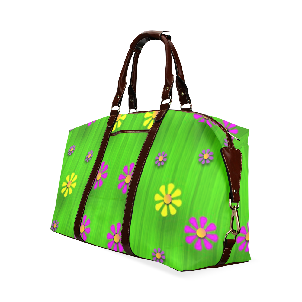 flower print on green Classic Travel Bag (Model 1643) Remake