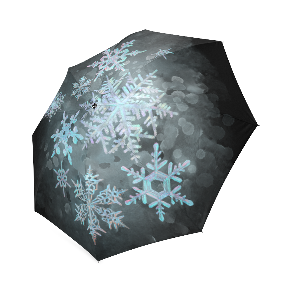 Snowflakes, snow, white and blue Foldable Umbrella (Model U01) ID