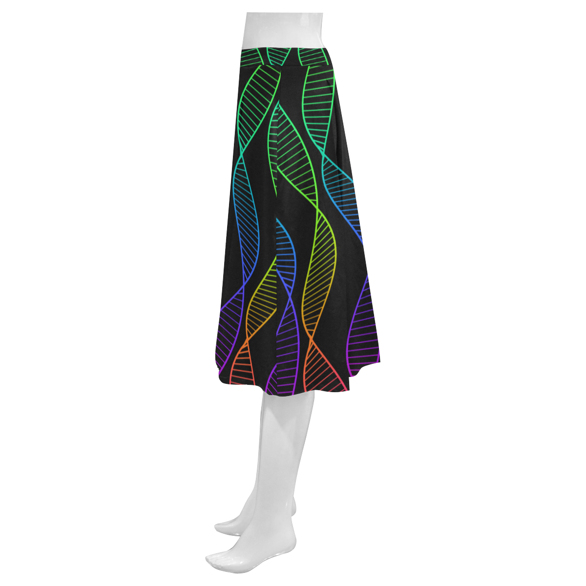 Curvy Rainbow Helix Black Mnemosyne Women's Crepe Skirt (Model D16)
