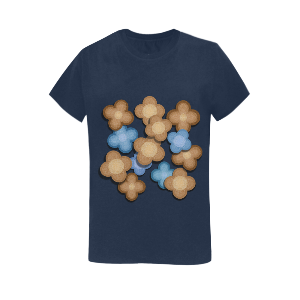 Brown and Blue Flowers Women's T-Shirt in USA Size (Two Sides Printing)