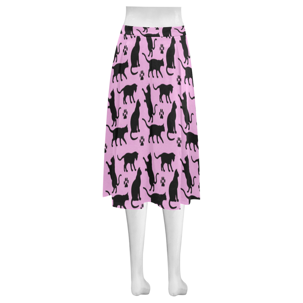 Pink Crazy Cat Lady Mnemosyne Women's Crepe Skirt (Model D16)