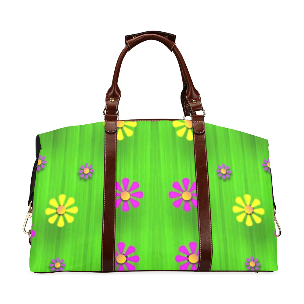 flower print on green Classic Travel Bag (Model 1643) Remake