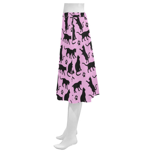 Pink Crazy Cat Lady Mnemosyne Women's Crepe Skirt (Model D16)