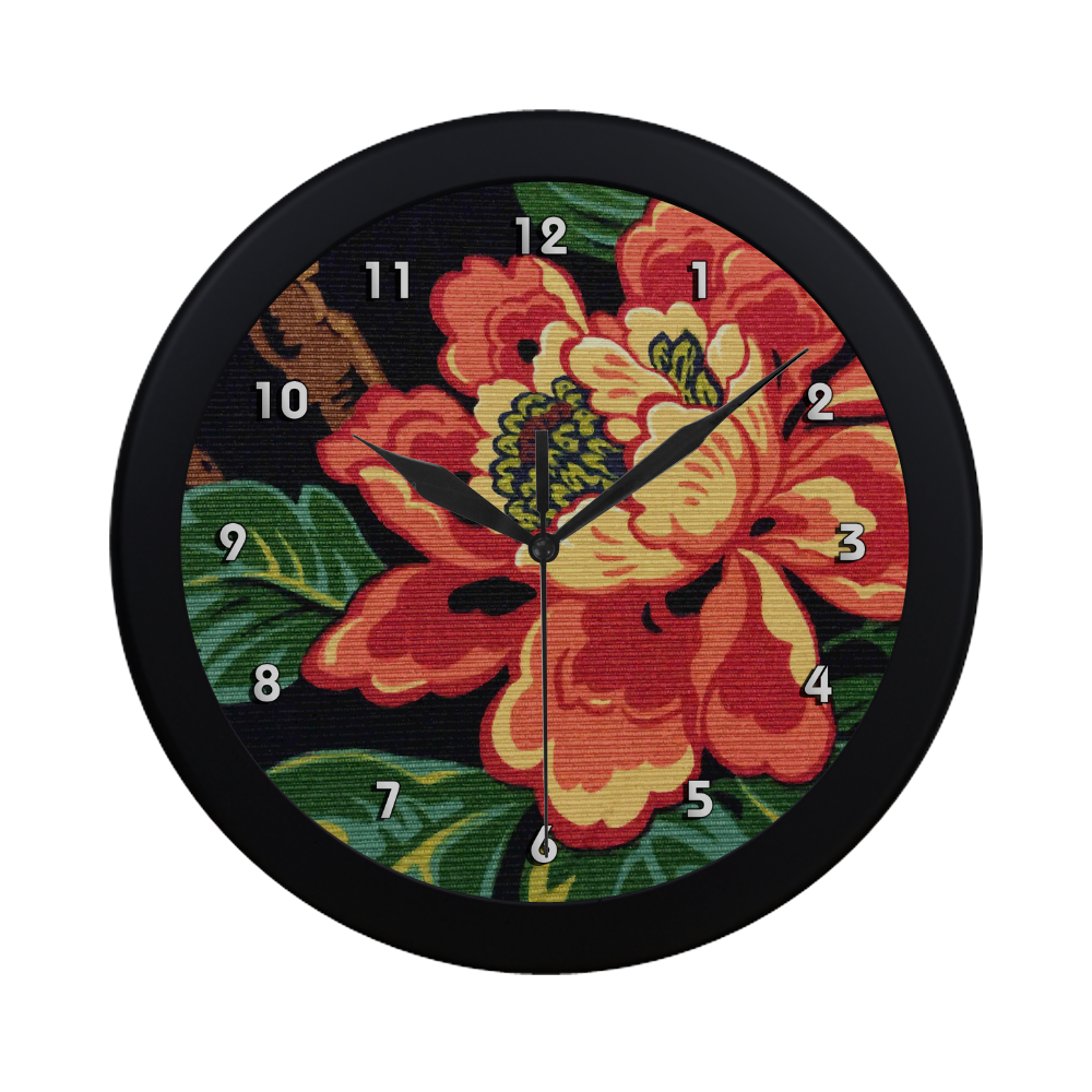 Beautiful Red Vintage Floral Pattern Circular Plastic Wall clock