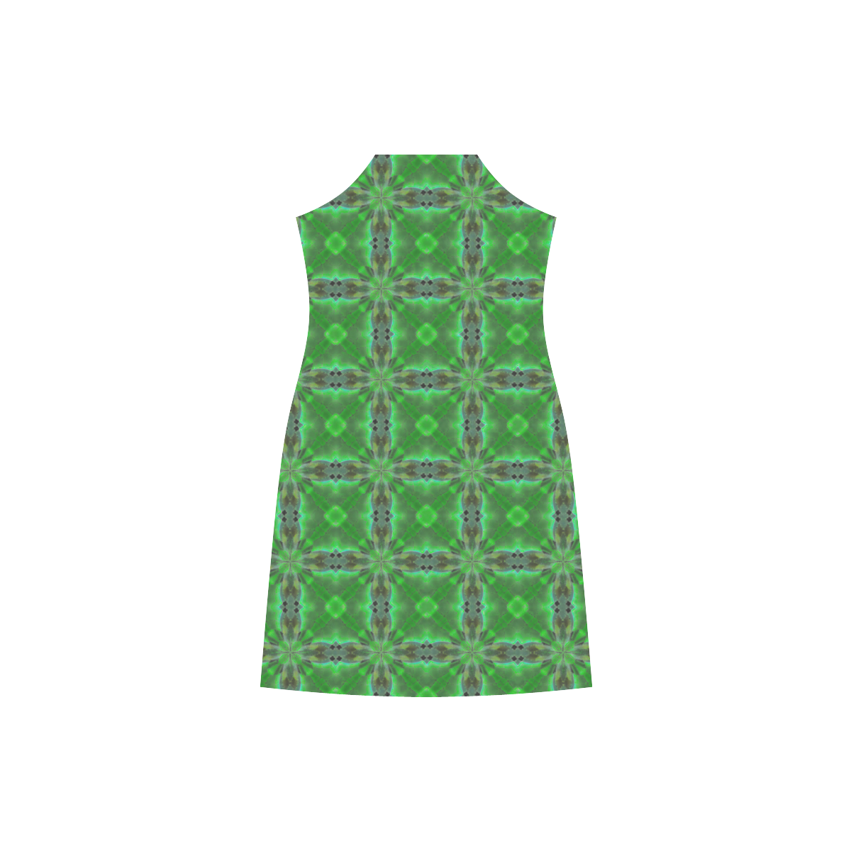 Green Geometric Pattern V-Neck Open Fork Long Dress(Model D18)