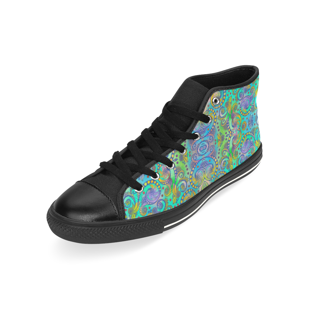 Oriental Flowers Spirals Ornaments Soft Colored High Top Canvas Women's Shoes/Large Size (Model 017)