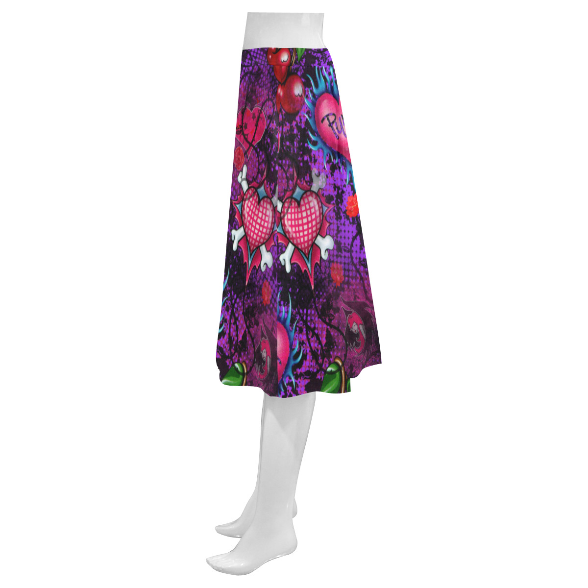 Girls Punk Grunge Pattern Mnemosyne Women's Crepe Skirt (Model D16)