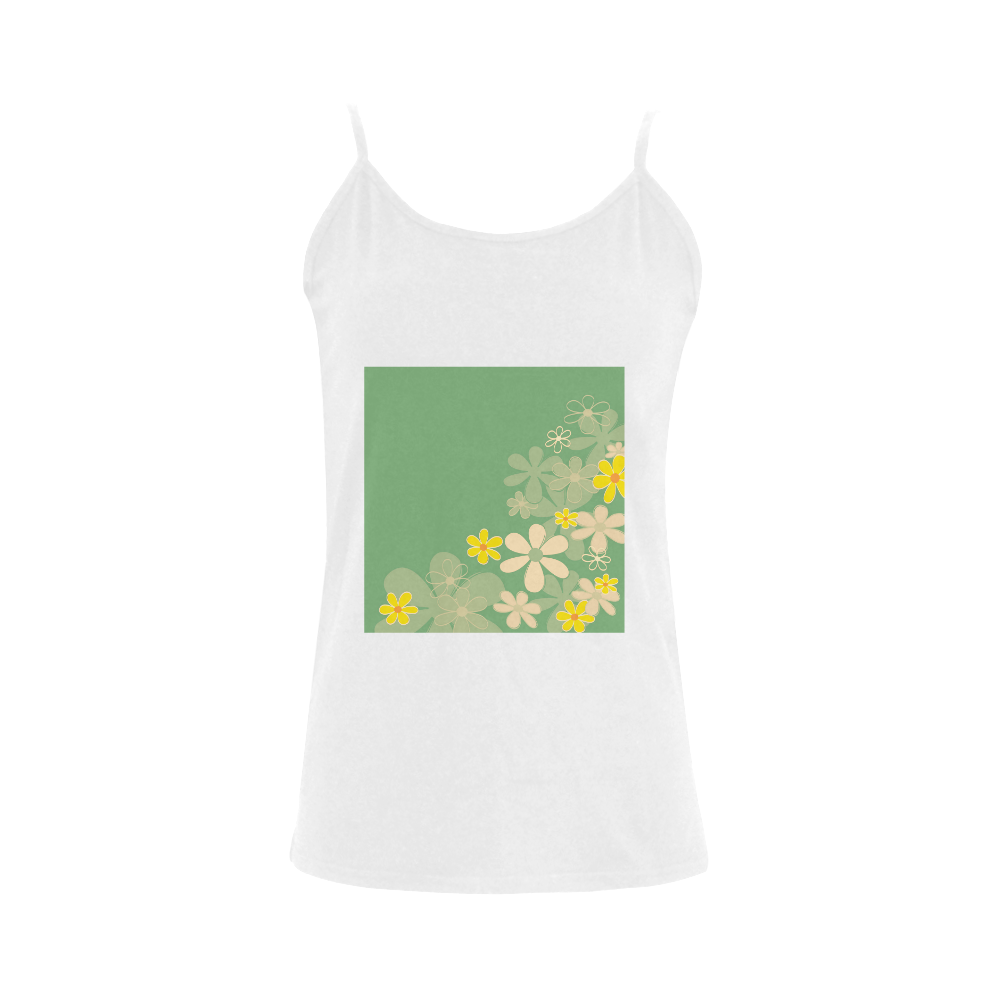 New! Designers hand-drawn floral T-Shirt edition with vintage floral art. Collection 2016 available. Women's Spaghetti Top (USA Size) (Model T34)