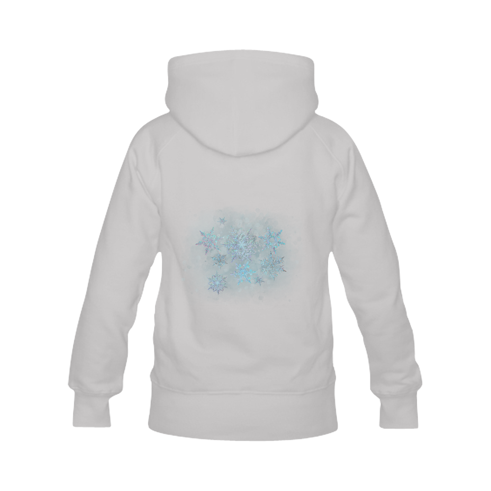 Snowflakes, snow, white and blue Women's Classic Hoodies (Model H07)