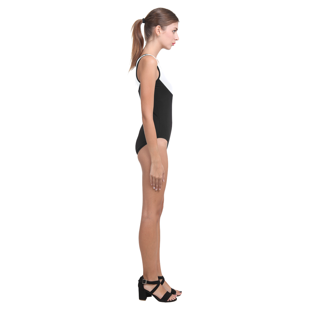 diagonal black white Vest One Piece Swimsuit (Model S04)